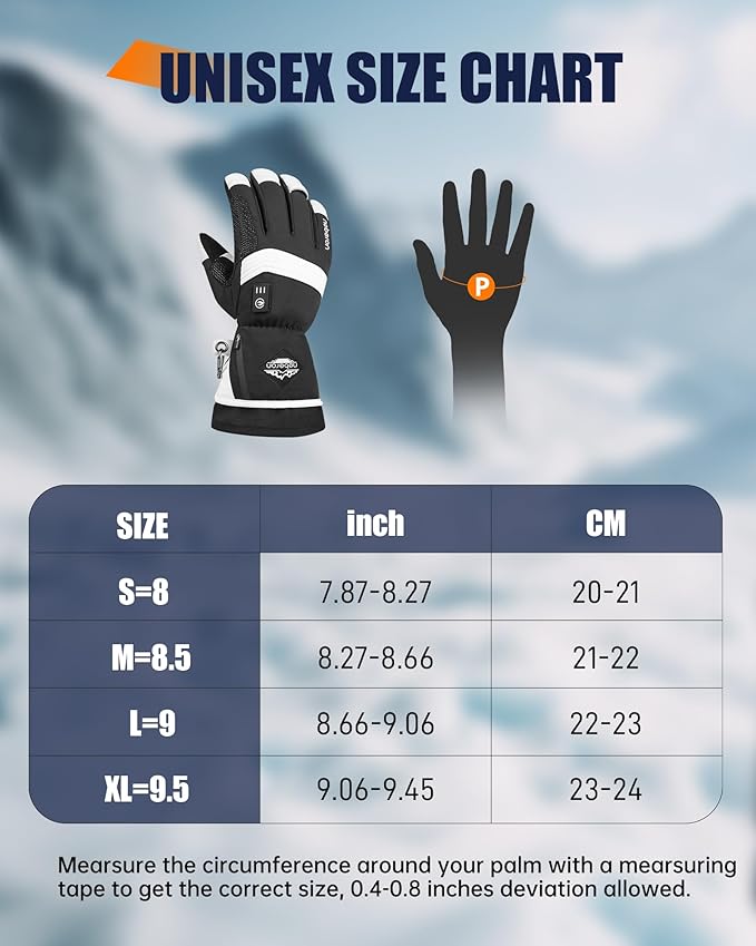Heated Gloves for Men Women, Electric Heated Work Gloves, Rechargeable 7.6V Battery, 8.5h Warmth, Waterproof Event Heating Glove for Winter Sports, Motorcycle Cycling Skiing Hiking Camping