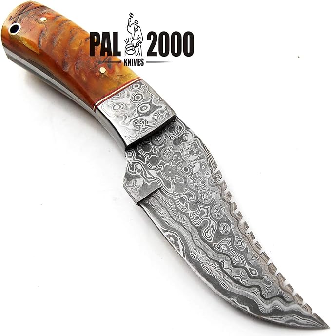Custom Handmade Hunting Knife Bowie Knife Damascus Steel Survival Knife EDC 9'' Overall Ram Horn with Sheath 9396