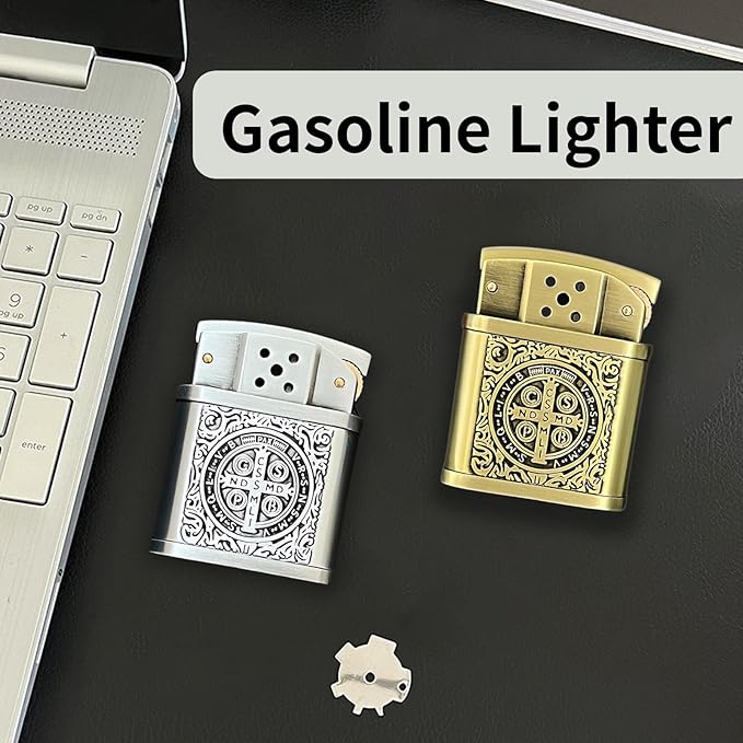 Cool Embossed Design Kerosene Wheel Lighter Refillable Eco-Friendly, Vintage Dazzling & Ultra-Cool, Unique for Men Candles Gift Camping BBQ (No Kerosene) (7#)