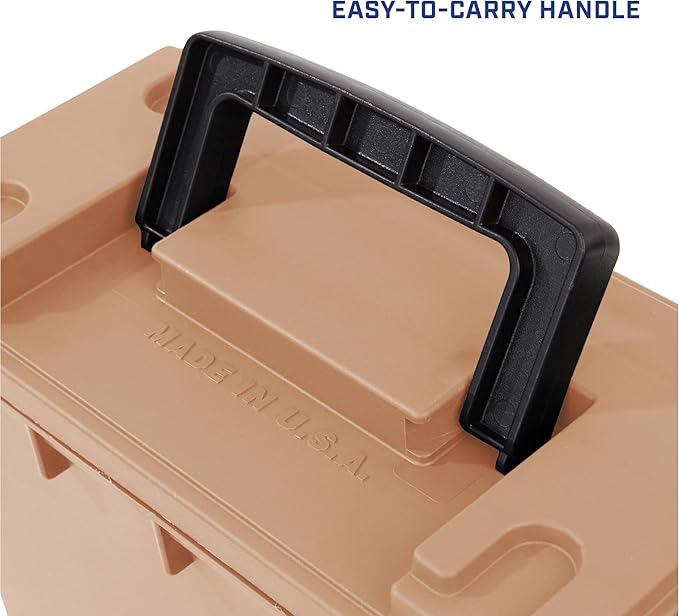 Sheffield 12627 Ammo Storage Box, Stackable .30 Cal Field Boxes, Water and Dust Resistant, Lockable Storage Box with Handle, Secures Hunting Gear, Supplies, and Bullets, Made in USA, Tan, 1-Pack