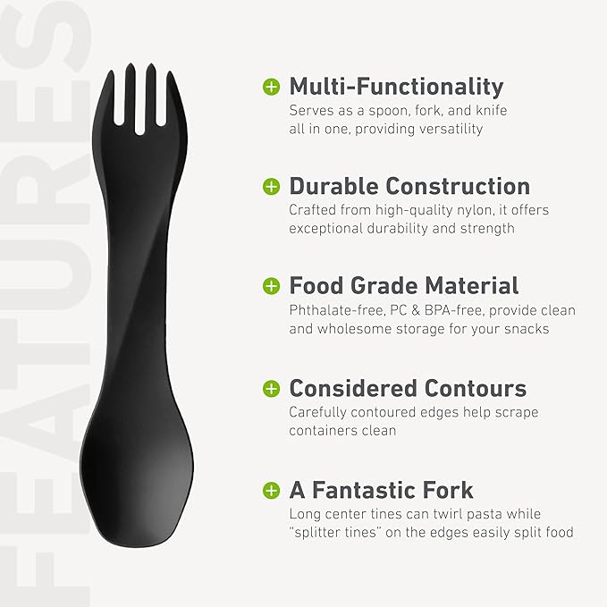 humangear GoBites Uno | Travel & Camping Utensils | Portable & Convertible Dining Ware | Multi-Functional Spork, Black