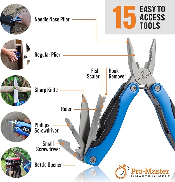 Multi Tool Pocket Knife Set 15 in 1 - The Ultimate Father's Day Gift! Perfect Multitool for Men, Dad, Boyfriend, Scout - Practical, Versatile Multi-tool for Fathers Day, Birthdays and Graduations