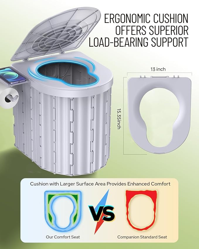 Camping Toilet with Pop-Up Privacy Tent and Liquid Waste Gel, Portable Toilet for Camping with Large Tent, Ergonomic Potty Provides Enhanced Comfort, Suitable for All Ages