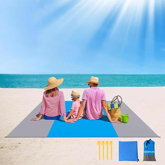 Beach Blanket Waterproof Sandproof, Picnic Blankets, Extra Large Beach Mat 83"x 83" for 2-8 Adults, Quick Drying, Lightweight Durable, Essentials for Outdoors, Travel, Beach Picnic, Hiking