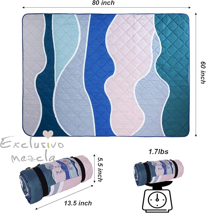 Exclusivo Mezcla Waterproof Picnic Blankets 3-Layer 60x80 Inches Large Sandproof Beach Blanket Foldable Outdoor Blanket for Camping on Grass Picnic Mat