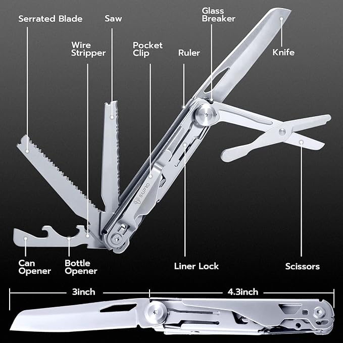 9 in 1 Multitool Pocket Knife Set for Men, Survival Small Multi Tool Scissors with Clip, Tactical Gear for Camping, Outdoor, Fishing, Car, Work, Gifts Ideas