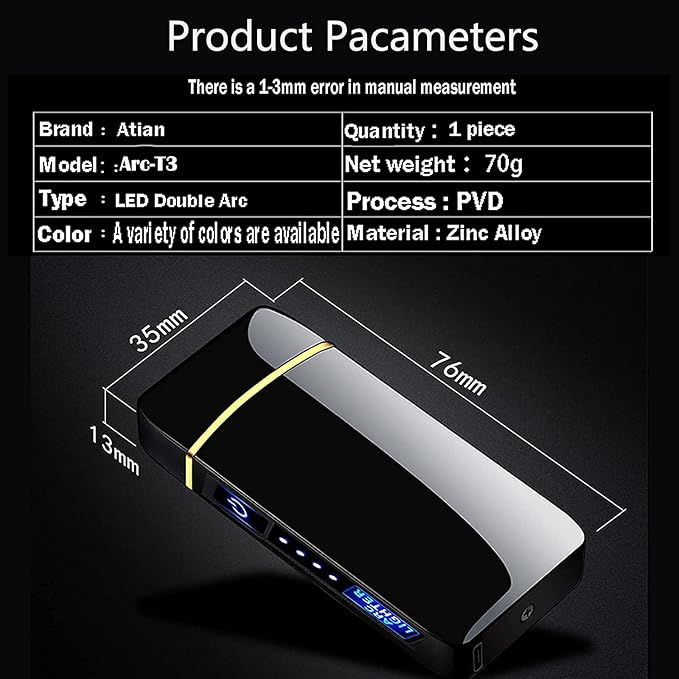 Arc Lighter, Smart Electric Lighter, USB Rechargeable Lighter Windproof Flameless Lighter Lightweight Plasma Lighter for Fire,BBQs,Fireworks,Candle,Camping - Outdoors Indoors (T3 Black Dragon)