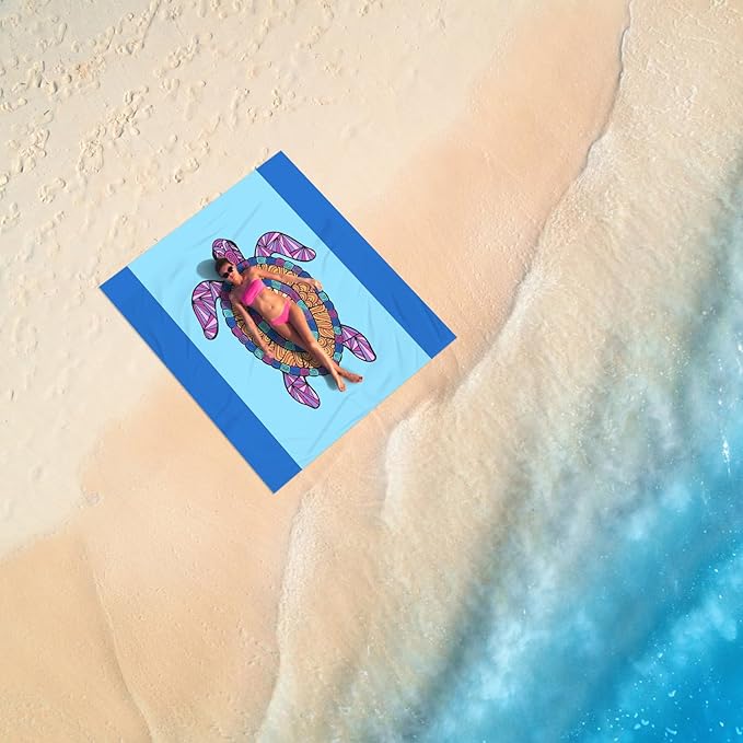 Beach Blanket Sandproof Waterproof, Bohemian Turtle Large Beach Mat Oversized for 2-4 Person, Compact Sand Free Quick Dry Polyester Outdoor Picnic Blanket for Travel, Camping, Hiking