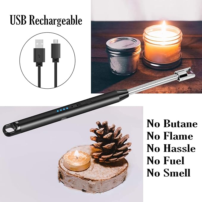 Candle Lighter Long USB Rechargeable Lighter,Electric Arc Lighter Flexible Flameless for Candles,Camping,Grill,Stove,BBQ