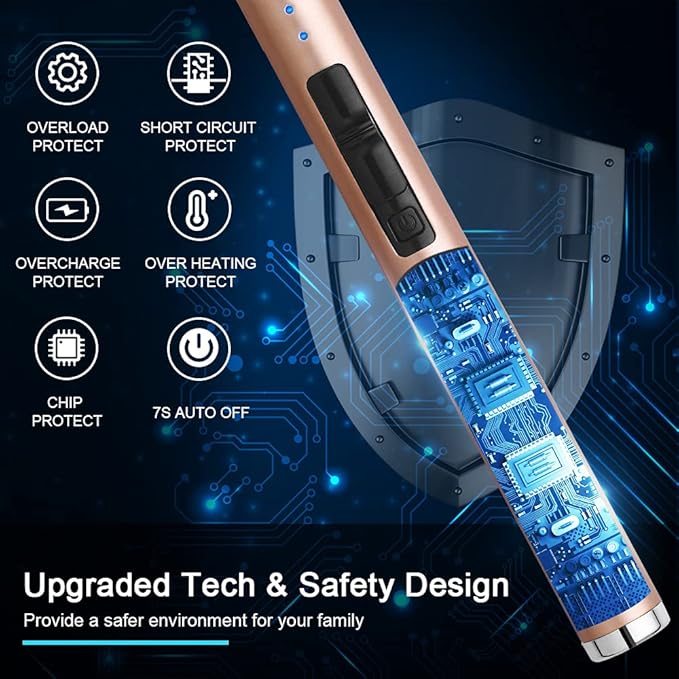 ARECTECH Rechargeable Electric Candle Lighter Arc Plasma Lighters for Candle Kitchen Camping Type-C Champagne Gold