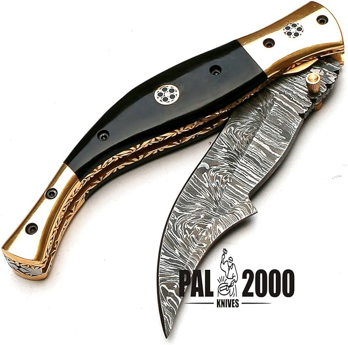 PAL 2000 KNIVES POC-8735 Best Handmade Damascus Pocket Knife Beautiful Folding Knife With Sheath 10 Inch