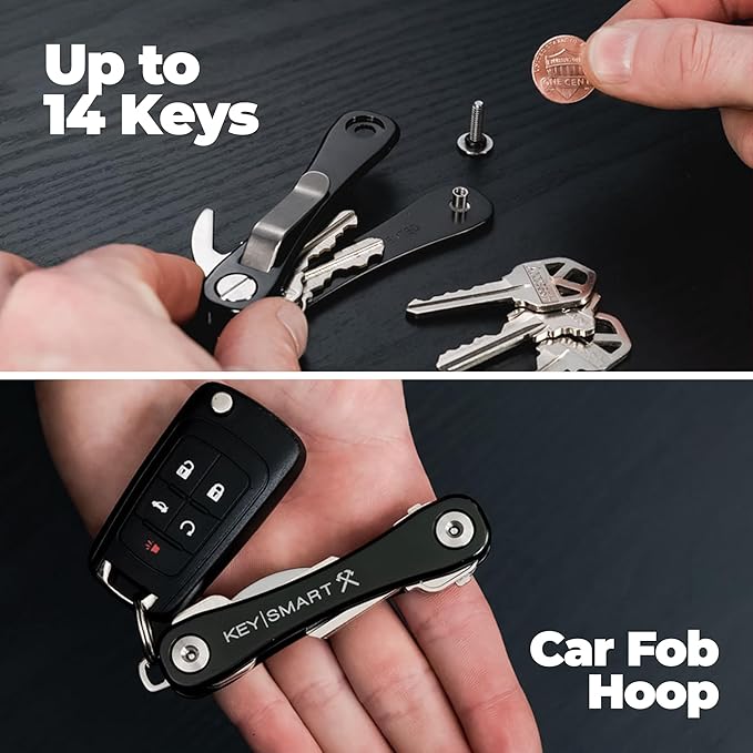 KeySmart Rugged Key Organizer for Men - Compact Multi-Tool Key Holder with Bottle Opener and Pocket Clip (Up to 14 Keys)