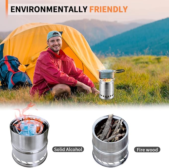 CANWAY Portable Camping Stove Wood Mini Camp Stove Survival Cooking Stove Stainless Steel Emergency Folding Camping Stove with Carry Bag for Outdoor Backpacking Hiking Traveling