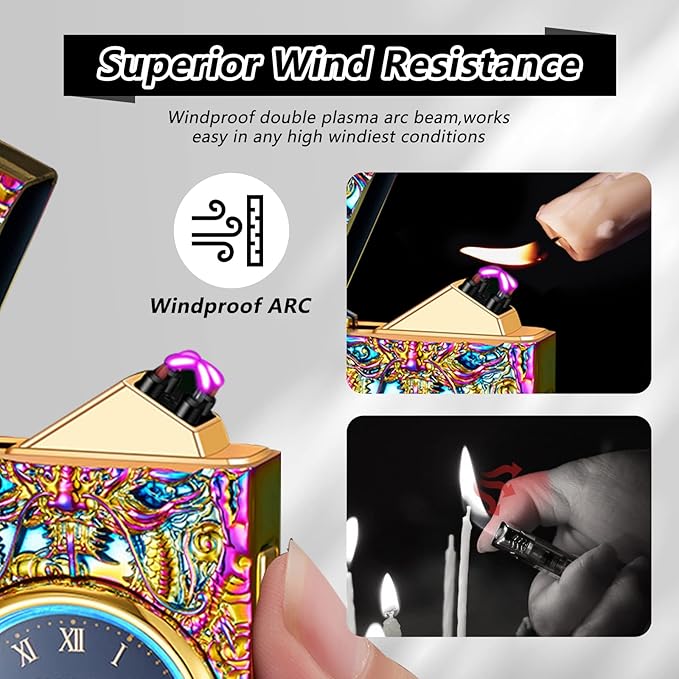 Electric Lighters Rechargeable Flameless Windproof Plasma Dragon Lighter with Battery Indicator,Lighters for Candles(Magic)