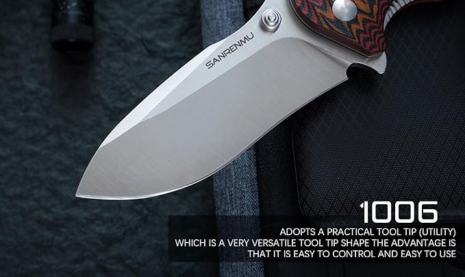 SRM SANRENMU 1006 NEW Pocket Folding Knife 14C28N Blade Flipper Ball Bearing Outdoor Camping Survival Tool EDC (Brown)