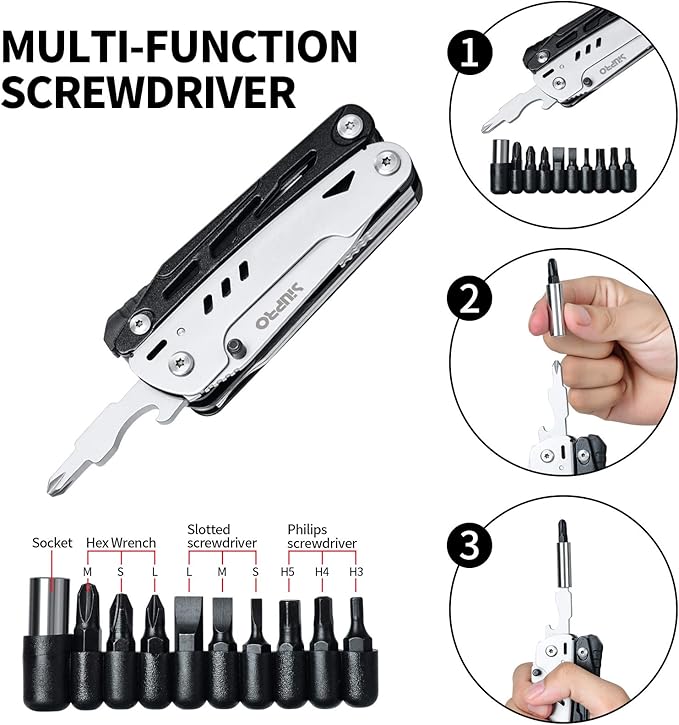 Multitool Pocket Knife for Men, Tactical Multi Tool Saw, Screwdriver kit, Flint with Nylon Pouch, Detachable Large Scissors Plier for Camping, Survival, Dad Gifts Ideas