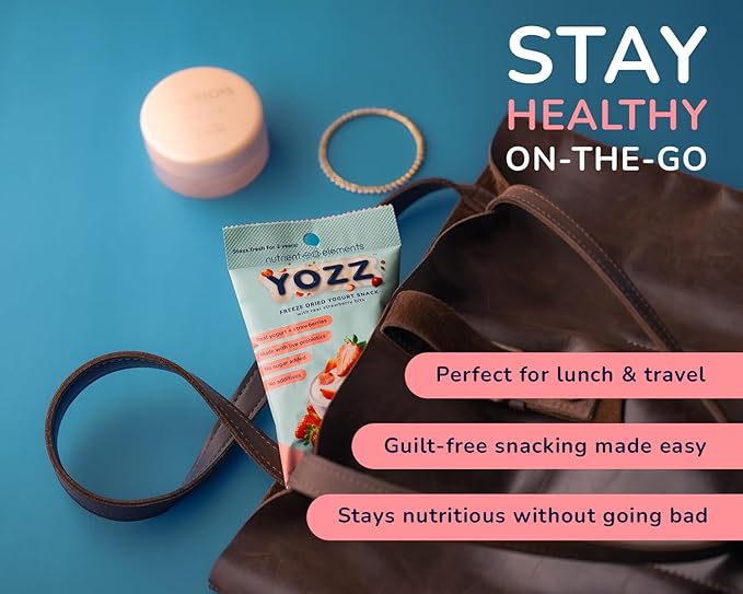 Yozz Freeze Dried Yogurt with Real Strawberry Bites - 10 Small Packs - Healthy Snacks with Probiotics, No Sugar Added For Adults, Babies, and Toddlers - Tastes Wow!