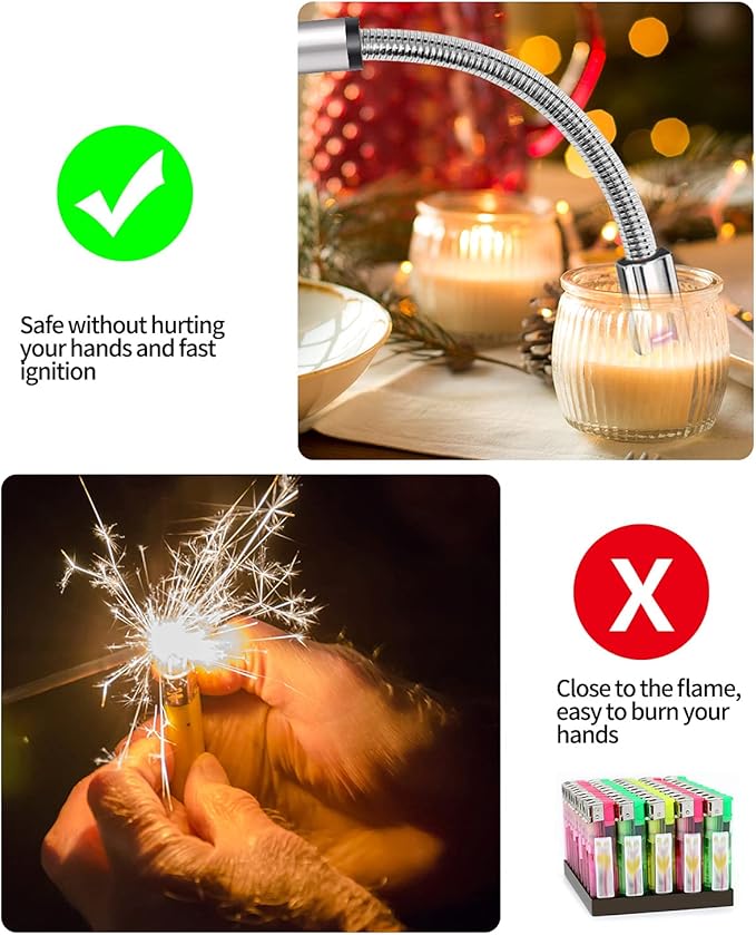 VEHHE USB Lighter, Rechargeable Arc Candle Lighter with LED Battery Display Flexible Neck Lighters Long for Grill Candles Gas Stoves Camping Barbecue
