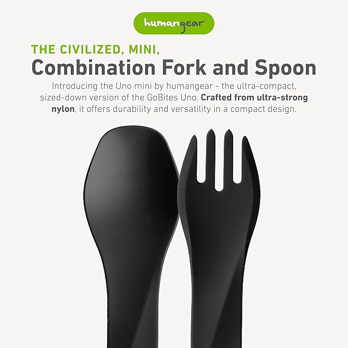 humangear GoBites Uno | Travel & Camping Utensils | Portable & Convertible Dining Ware | Multi-Functional Spork, Black