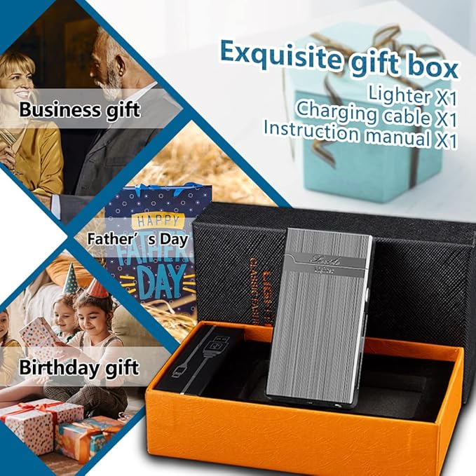Electric Lighters Rechargeable USB Lighter, Plasma Dual Arc Lighter, Windproof Flameless Cool Lighters for Candles, Incense Stick, Outdoor Camping (Silver)