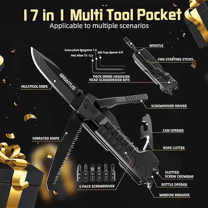 Gifts for Men, Christmas Stocking Stuffers for Dad from Daughter Son, Multitool Knife 17 in 1 EDC Gear Cool Men Gift Unique Birthday Gifts for Dad, Gifts for Him Husband Father Grandpa Camping