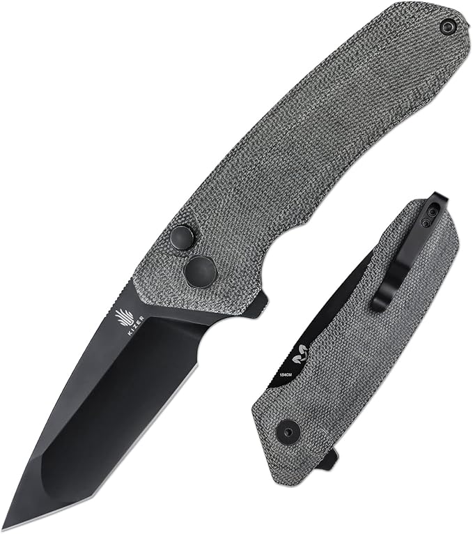 Kizer Mad Tanto Pocket Knife, Black 154CM Steel Folding Knife for Men Women, Tactical Hunting Knives with Micarta Handle, Small Survival Knife, Portable EDC Self Defense Knife, V4602C1