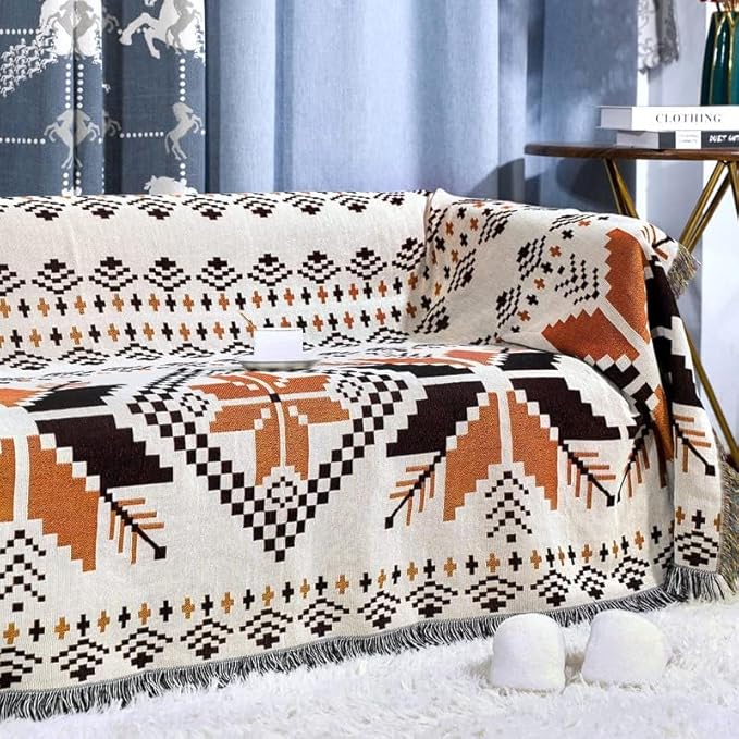 Authentic Large Mexican Blanket, Handwoven Yoga Blanket, Beach Blanket, Damp Proof Camping mat Tapestry, Suitable Hotels, and Restaurants, Brown