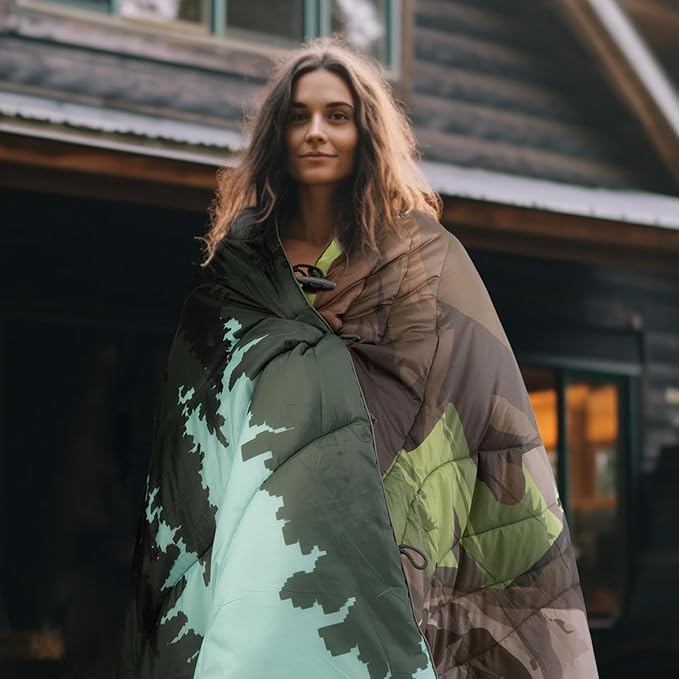 Outdoor Puffy Camping Blanket, Lightweight Windproof Warm Stadium Blanket, Packable Travel Camping Quilt for Cold Weather,Hiking, Backpacking,Sleeping, Hammock, Adventure 78"x 56"
