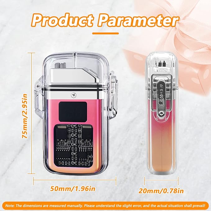 BABOBIU Electric Lighter Rechargeable Lighter Portable Windproof Lighter Flameless Camping Lighter with Double Plasma Arc Gift for Men, Friend, Colleague (Yellow Pink)