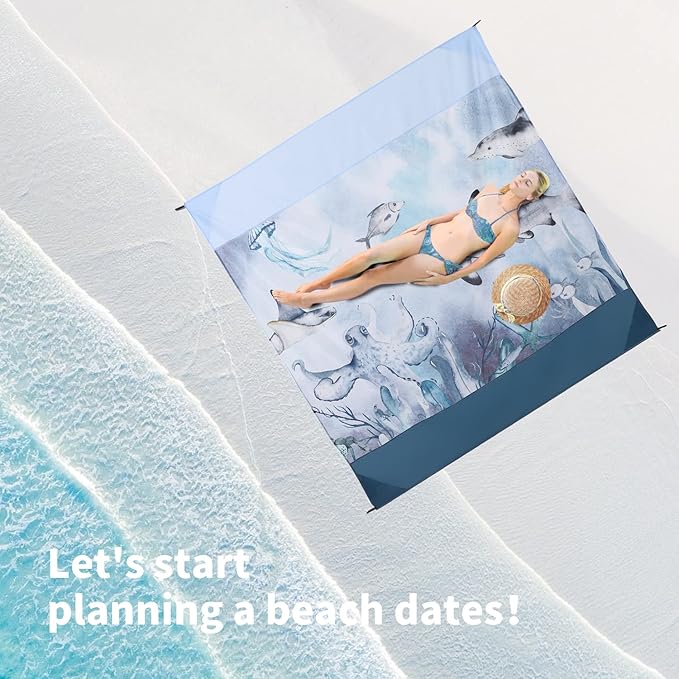 Beach Blanket Waterproof Sandproof, Picnic Blanket, Large Beach Mat 4-7 Adults, Lightweight Durable Beach Mat Sand Free Quick Drying for Beach Travel Camping Hiking Picnic 79"x79"