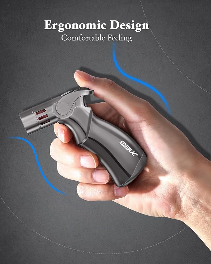 Torch Lighter, Adjustable 4 Jet Flame Refillable Butane Fuel Lighter Windproof Mini Butane Torch Lighter for Grill BBQ Gas Fireplace Fire Camping (Butane Gas Not Included) (Black)