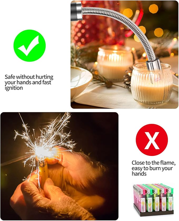 VEHHE USB Lighter, Candle Electric Lighter with Safety Lock Rechargeable Arc Lighter with LED Display, 360° Flexible Long Neck Lighters for Candles Grilling Cooking Barbecue Camping Windproof