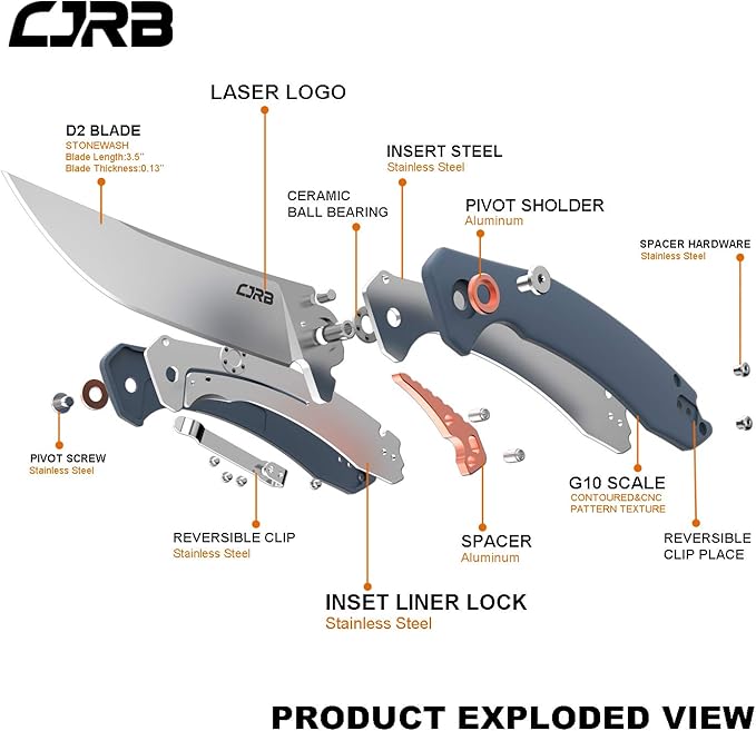CJRB Folding Knife Gobi(J1906) Stonewash D2 Steel Balde G10 Tactical Handle Pocket Folding Knife EDC