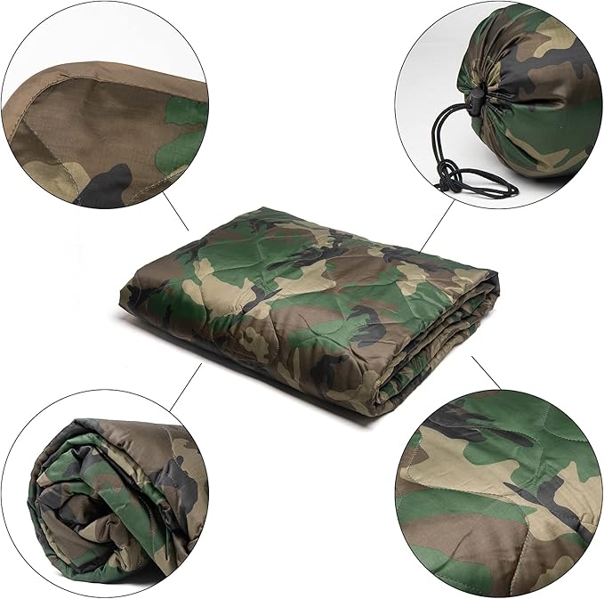 Poncho Liner Military Woobie Outdoor Camping Woobie Blanket for Travel, Beach, Grass, Picnic, Car Emergency, Outdoor, Survival
