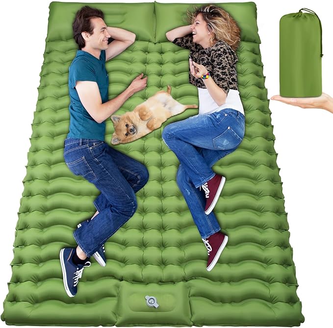 Double Camping Sleeping Pad with Built-in Foot Pump and Pillows Thick Inflatable 2 Person Portable Camping Mat for Hiking Backpacking Tent