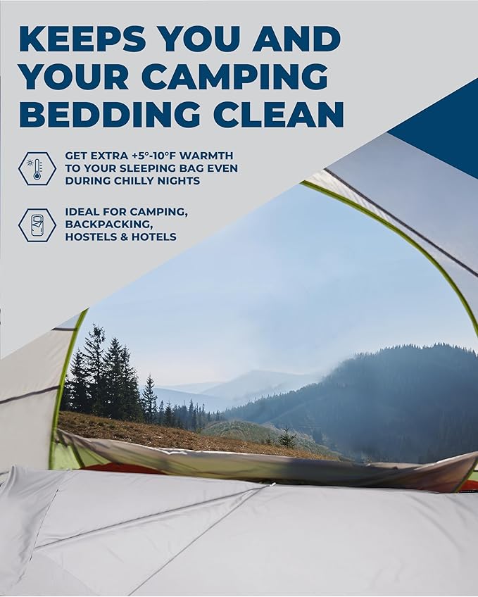 The Friendly Swede Sleeping Bag Liner - Cold Weather Camping Sheets & Adult Sleep Sack with Full Length Zipper; Microfiber Soft Travel Sheets for Hotel with Stuff Sack - Grey (Zipper)