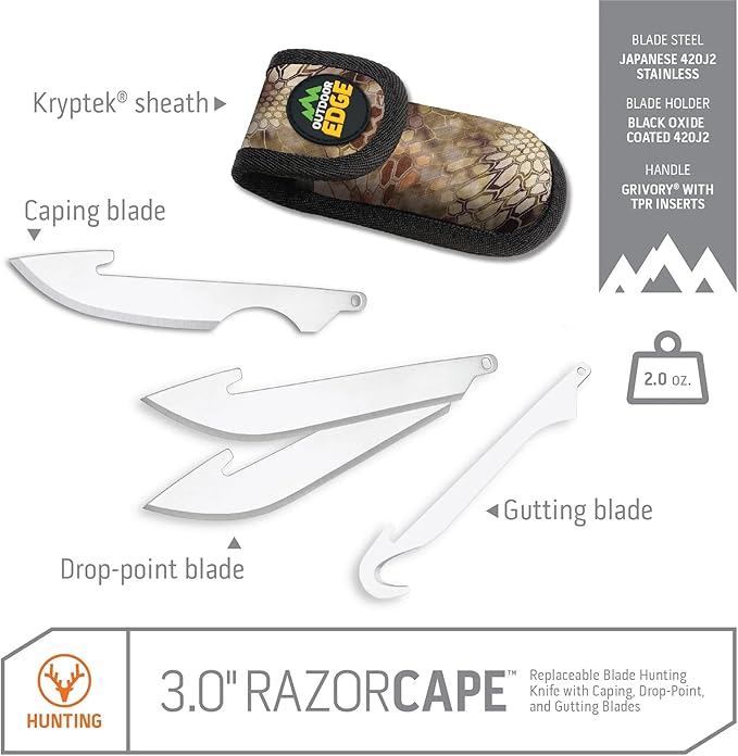 OUTDOOR EDGE 3" RazorLite EDC Knife. Pocket Knife with Replaceable Blades and Clip. The Perfect Hunting Knife for Skinning Deer. (Orange (Caping))