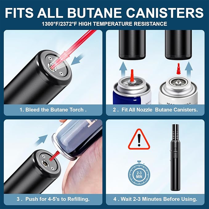 Butane Torch Lighter, Refillable Kitchen Blow Torch with Safety Lock & Adjustable Flame for DIY BBQ Baking Desserts and Soldering Camping(No Prefilled)