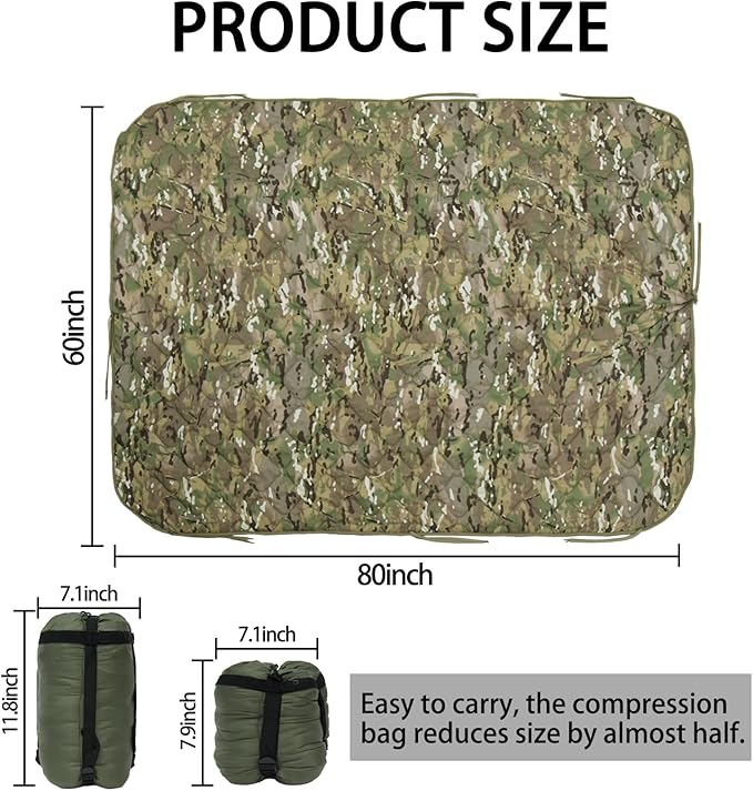 Military Poncho Liner 60”x 79” Camping Blanket Woobie Compact Waterproof for Travel Stadium Outdoor Camping