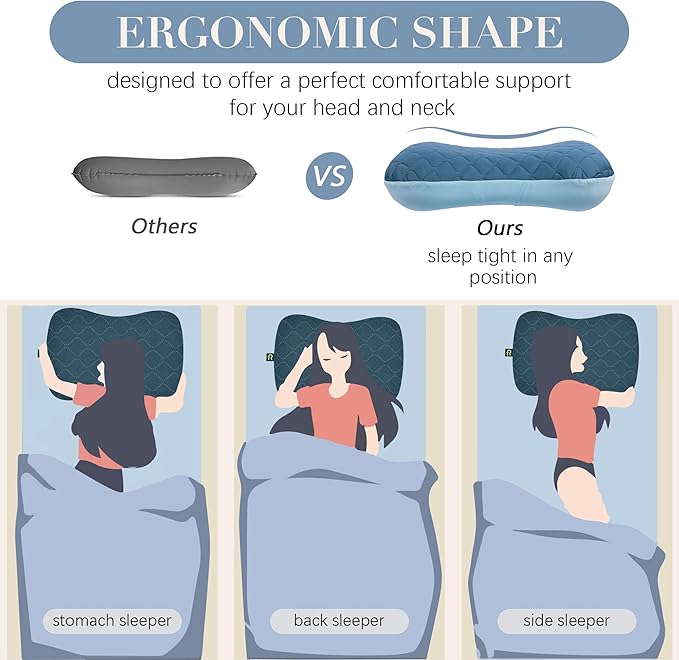 Inflatable Travel Pillow, 2-in-1 Camping Pillows for Sleeping with Removable Cover, Ergonomic & Lightweight Small Backpacking Pillow for Travel, Hiking, Camping, Outdoor