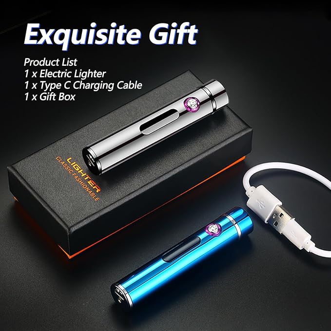 BABOBIU Electric Lighter Rechargeable Lighter Portable Windproof Lighter Flameless Mini Lighter with Double Arc Ignition Plasma Lighter for Candle, Tealight, Firework (Blue)