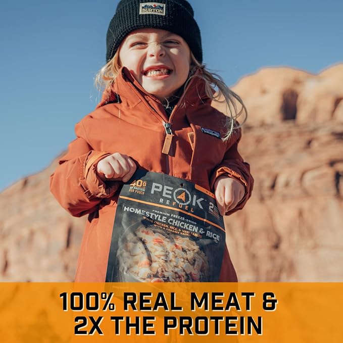 Peak Refuel Homestyle Chicken & Rice | Premium Freeze Dried Camping Food | Backpacking & Hiking MRE Meals | Just Add Water | 100% Real Meat | 40g of Protein | 2 Serving Pouch