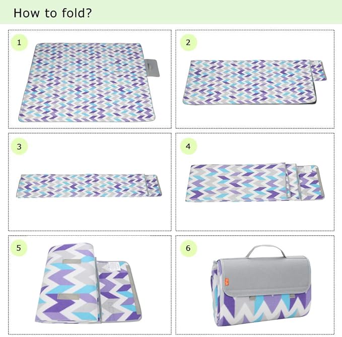 yodo Outdoor Picnic Blanket Water-Resistant for Camping Hiking Festivals, Gray Chevron