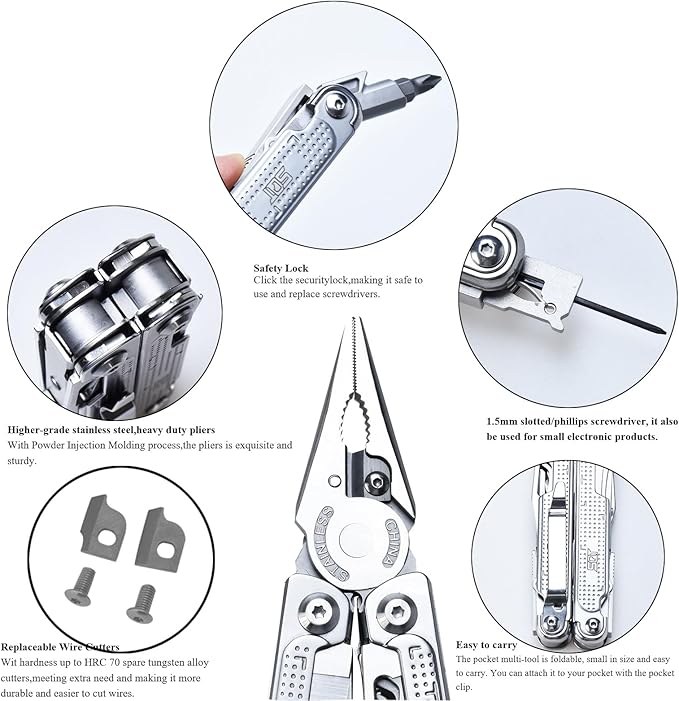 SQT2048 20-in-1 Multitool, Gifts for Men, Foldable & Self-Locking, Professional Multitool for DIY, Outdoor Camping, and Home Repairs...