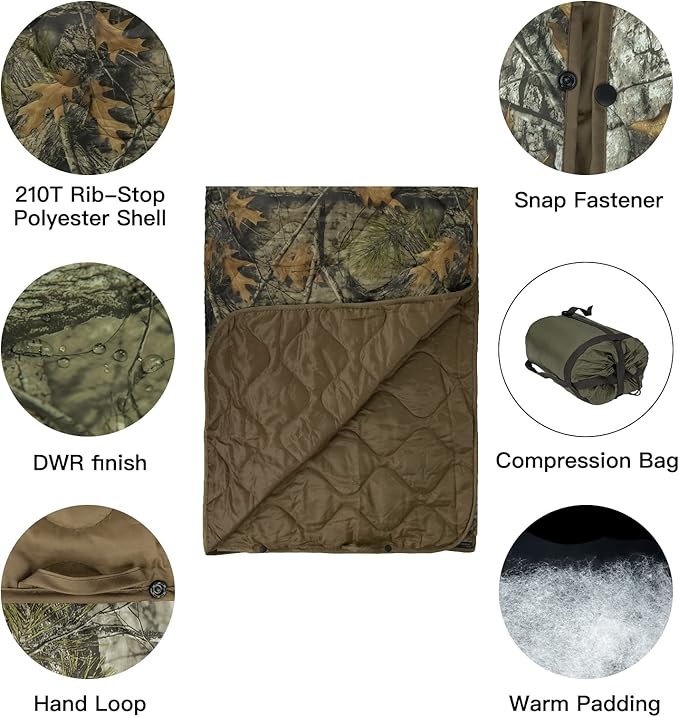 Military Poncho Liner 55”x 79” Camping Blanket Woobie Compact Waterproof for Travel Stadium Outdoor Camping