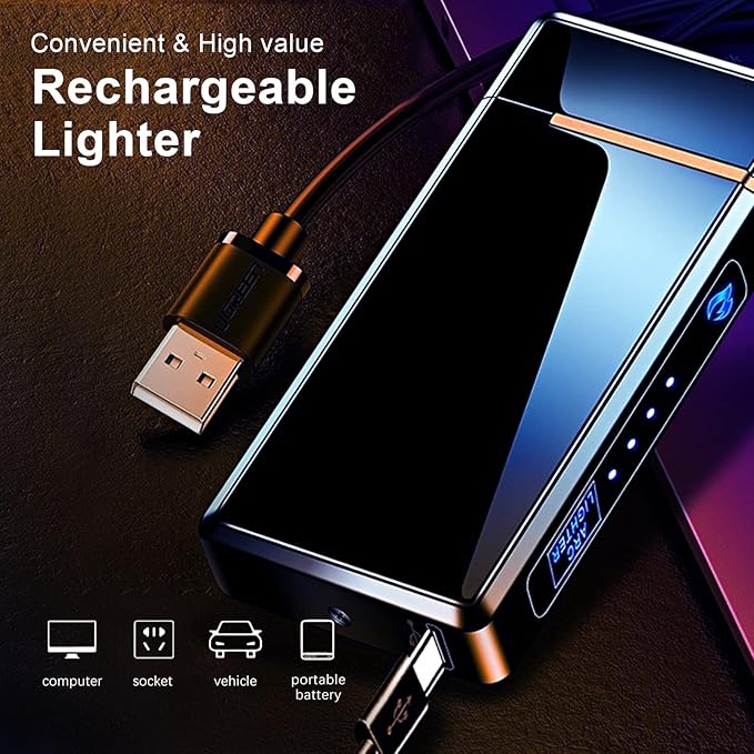 Electric Lighter, Rechargeable Lighter, Plasma Lighter, Waterproof USB Gifts for Men, Arc Flameless Lighters for Candle Incense, Outdoor Cooking Camping, Hiking Gear