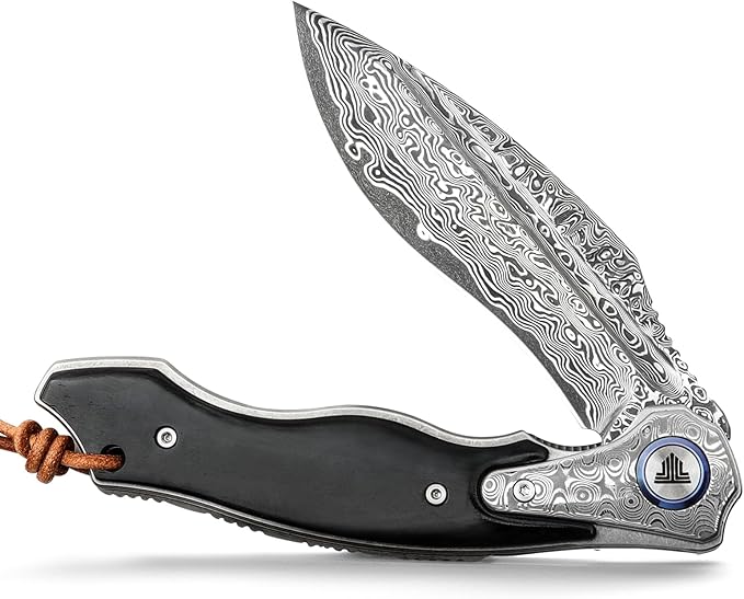 Knives Lepus-02B|Folding Knives & Pocket Knife for Men, Outdoor Flipper Knife,4.09" Damascus Steel,OX Bone Scale,Collections, Gift Box