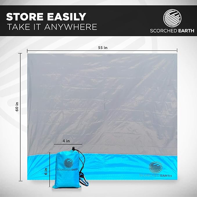 Pocket Blanket for Beach, Travel, Outdoor, Camping, Hiking, Picnic, Festival, Sports - Water Resistant, Compact, Durable Tarp - Corner Pockets, Bag, Built in Stakes (Aqua Blue, 60x55)