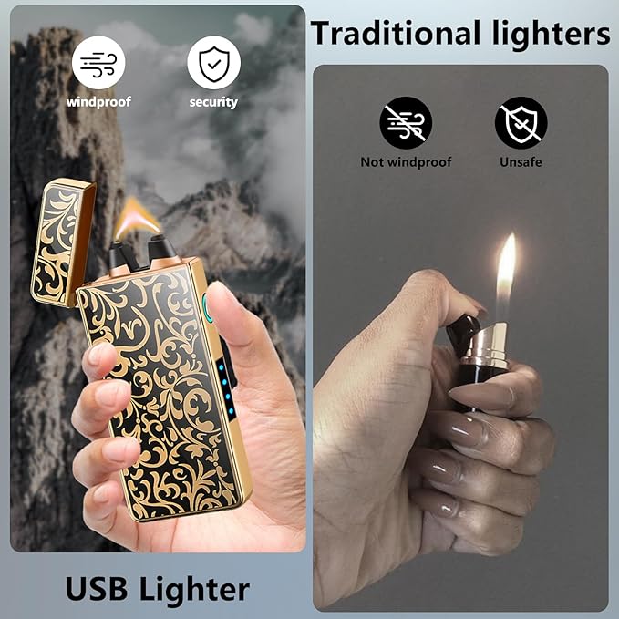 Windproof Lighter USB Rechargeable Plasma Lighter Arc Lighter flameless Lighter with Battery Indicator,lighters for Candle,BBQ and Fireworks (Flower)
