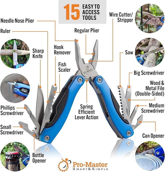 Multi Tool Pocket Knife Set 15 in 1 - The Ultimate Father's Day Gift! Perfect Multitool for Men, Dad, Boyfriend, Scout - Practical, Versatile Multi-tool for Fathers Day, Birthdays and Graduations